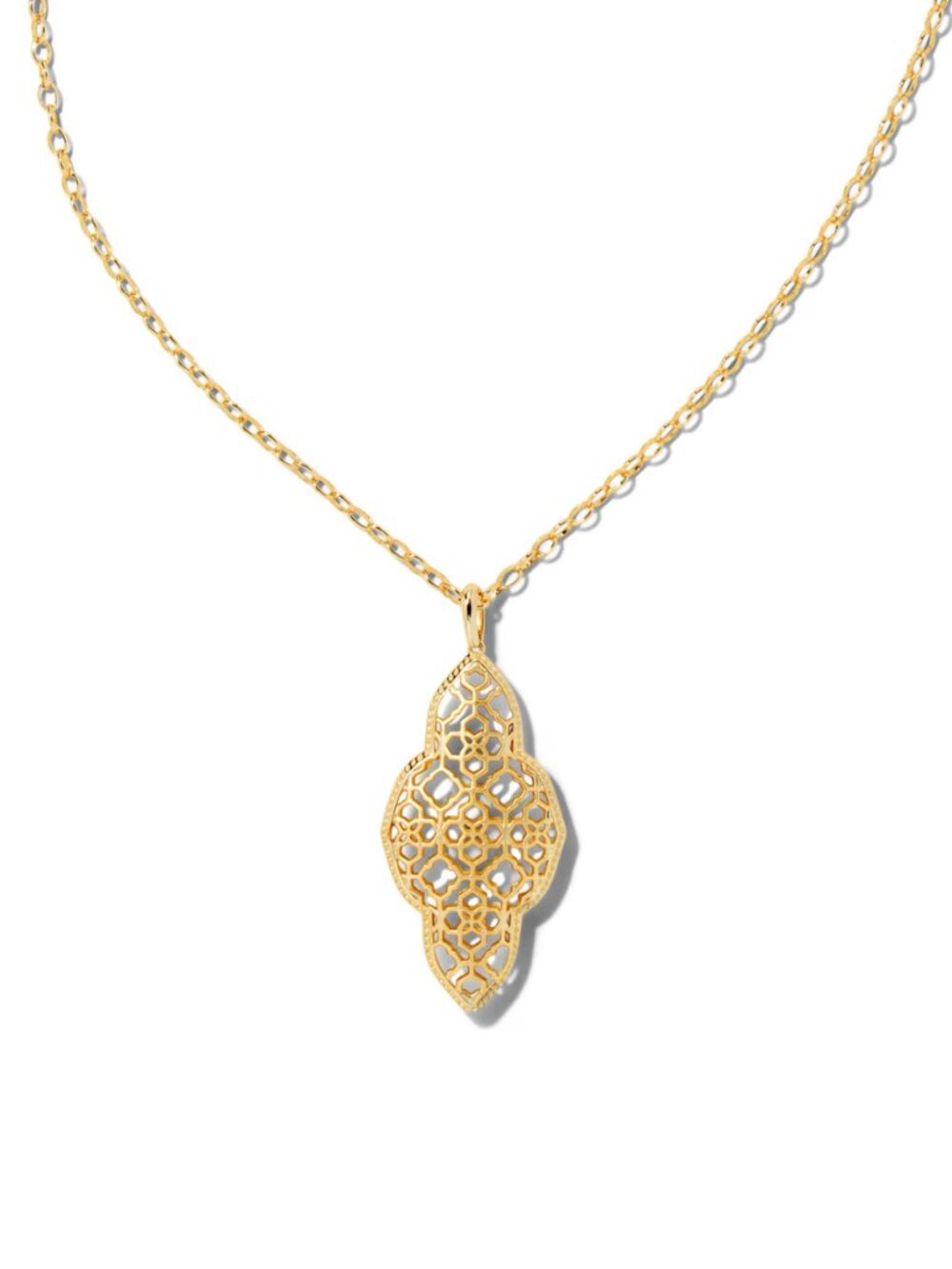 Kendra Scott Abbie Gold Long Pendant Necklace Filigree Openwork 30in NWT